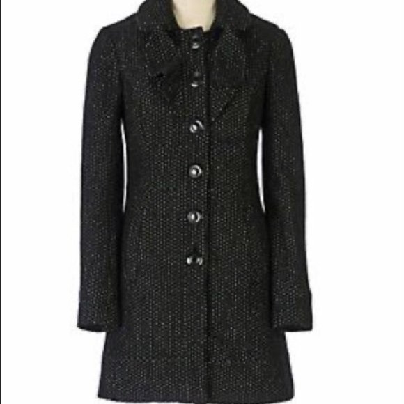 Anthropologie Idra Black Dot Wool Blend Coat